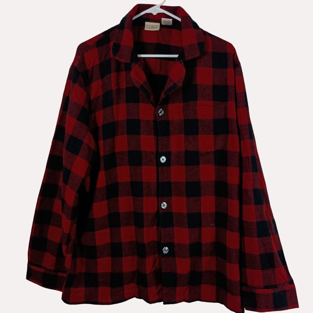LL Bean Buffalo Plaid Flannel Pajama Top Mens L Red Loungewear Cabincore Cozy